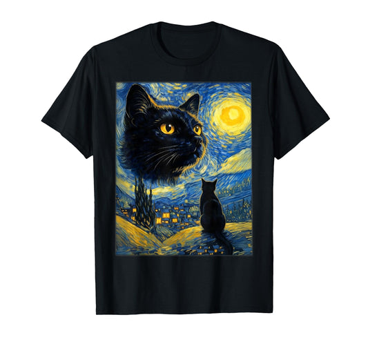Cat Starry Night Van Gogh Gift for Cats Lovers Men Women Kid T-Shirt