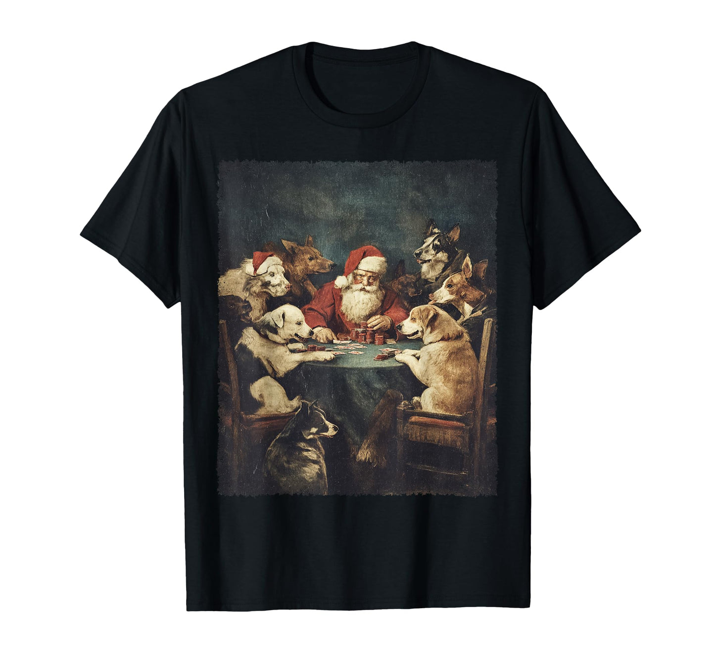 Christmas Santa Playing Cards Dogs Playing Poker T-Shirt