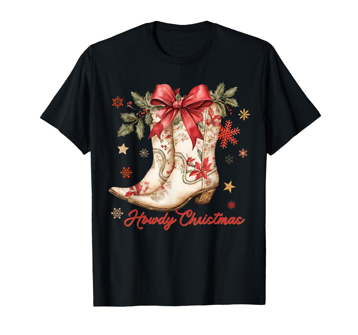 Merry and Bright Cowgirl Boot Christmas Western Cowboy T-Shirt