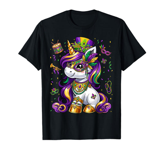 Cute Mardi Gras Princess Unicorn Bead Women Girl Kid Toddler T-Shirt