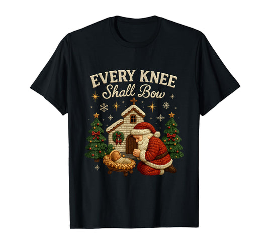 Every Knee Shall Bow Christmas Nativity Design T-Shirt