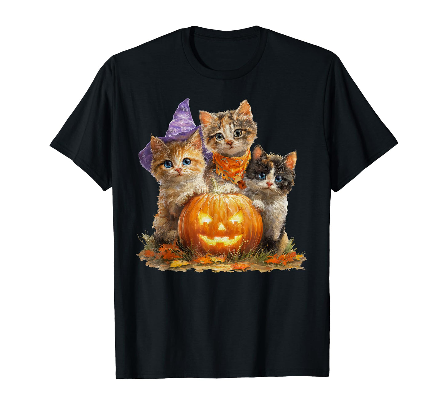 Vintage Kittens Pumpkin Cute Cat Spooky Season Halloween T-Shirt