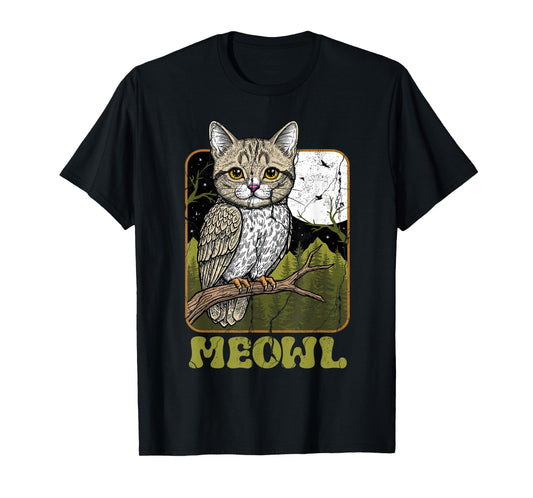 Funny Cat Owl Meme Meowl Internet Brainrot Cursed Vintage T-Shirt