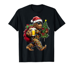 Funny Big Foot Santa Hat Drink Christmas Tree Xmas Men T-Shirt