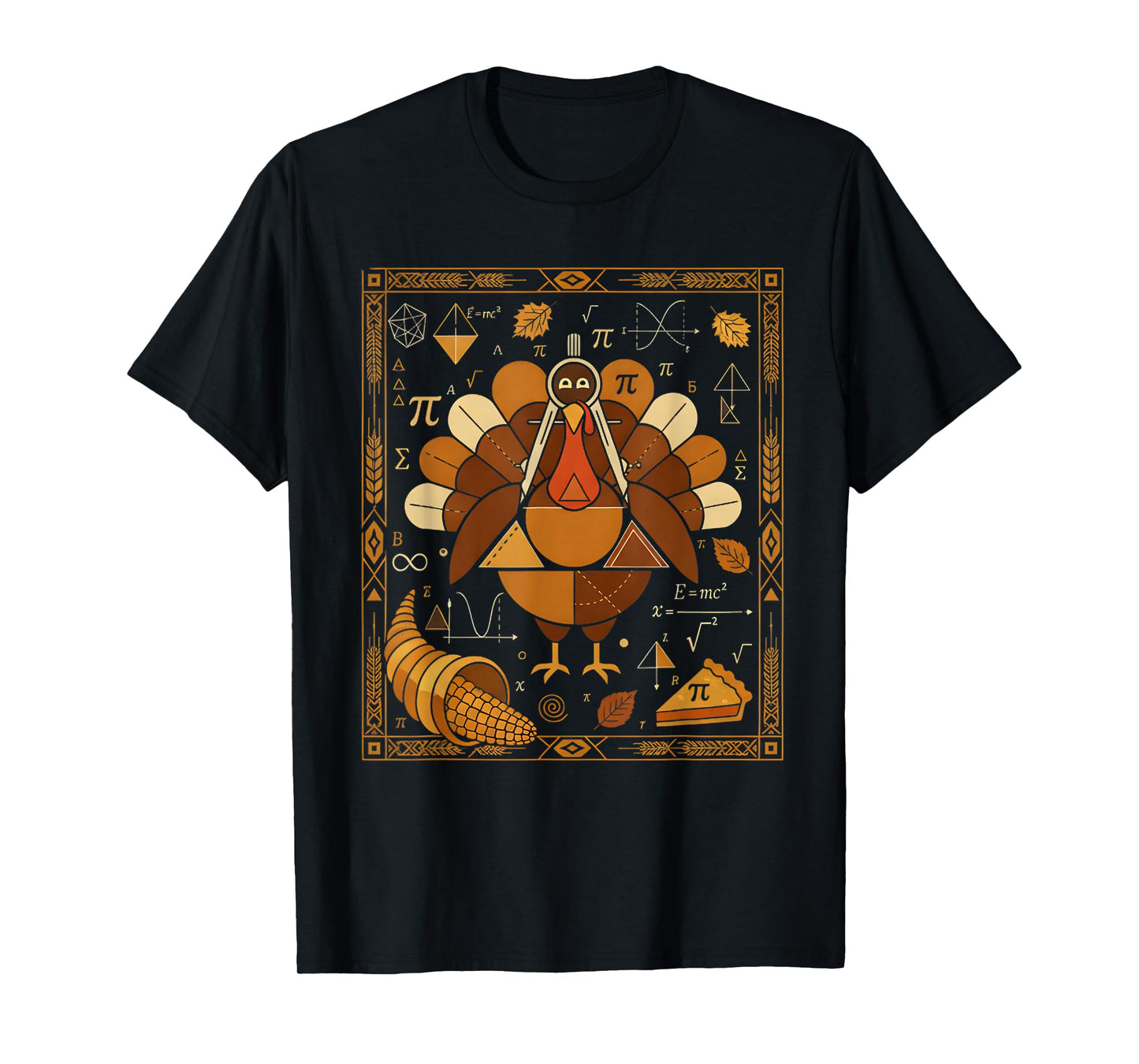 Funny Math Turkey Teacher Thanksgiving Geometric Pi Equation T-Shirt