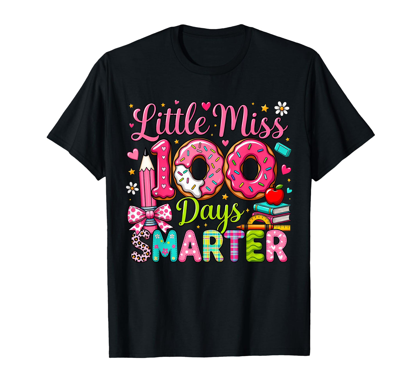Little Miss 100 Days Smarter Girls Happy 100 Days of School T-Shirt