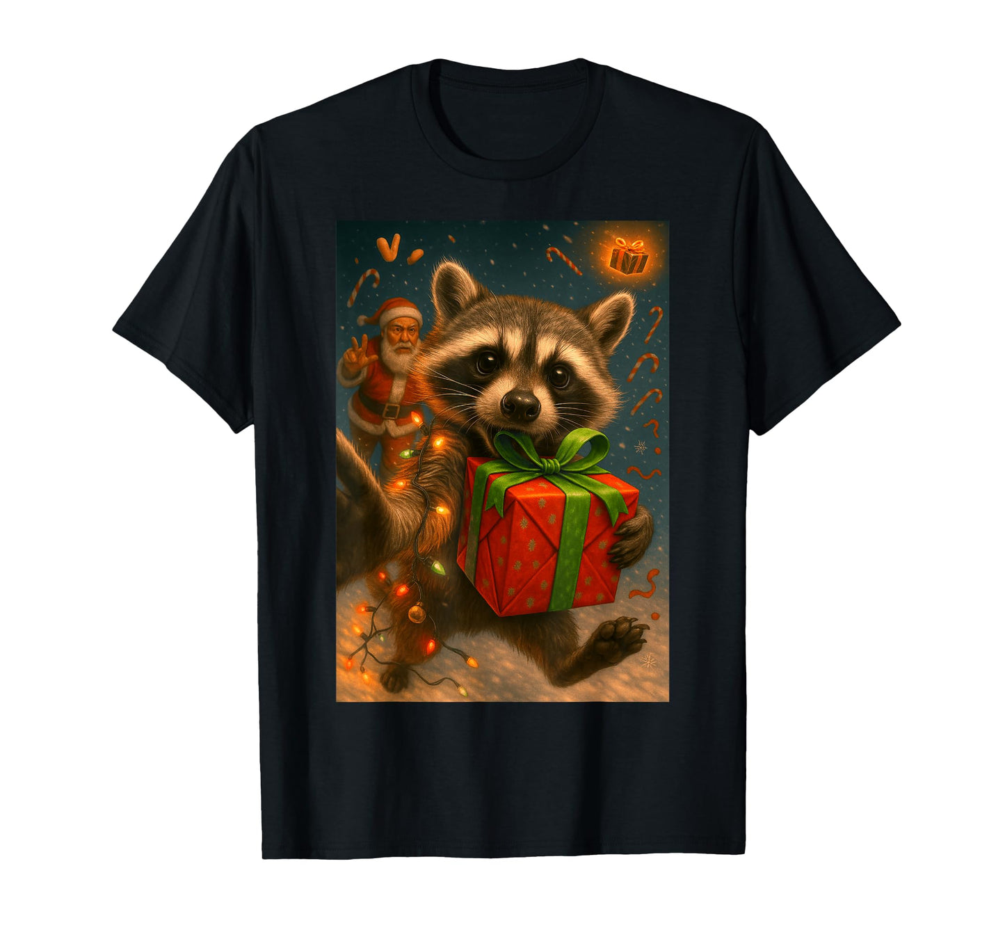 Funny Christmas Shirts - Raccoon Selfie & Santa T-Shirt