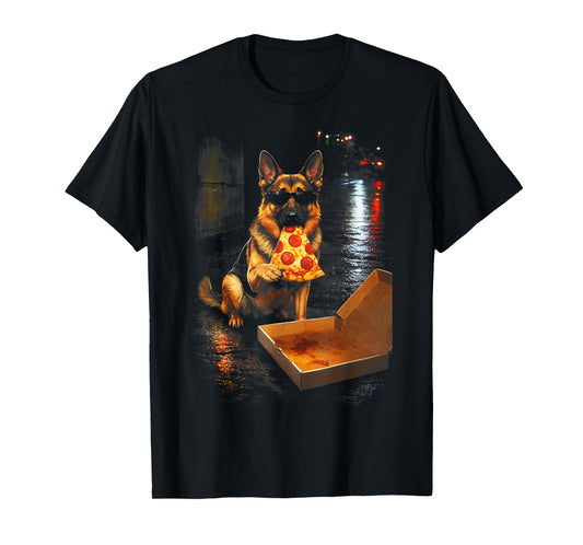 Funny German Shepherd Eating Pizza Meme Dog Art T-Shirt