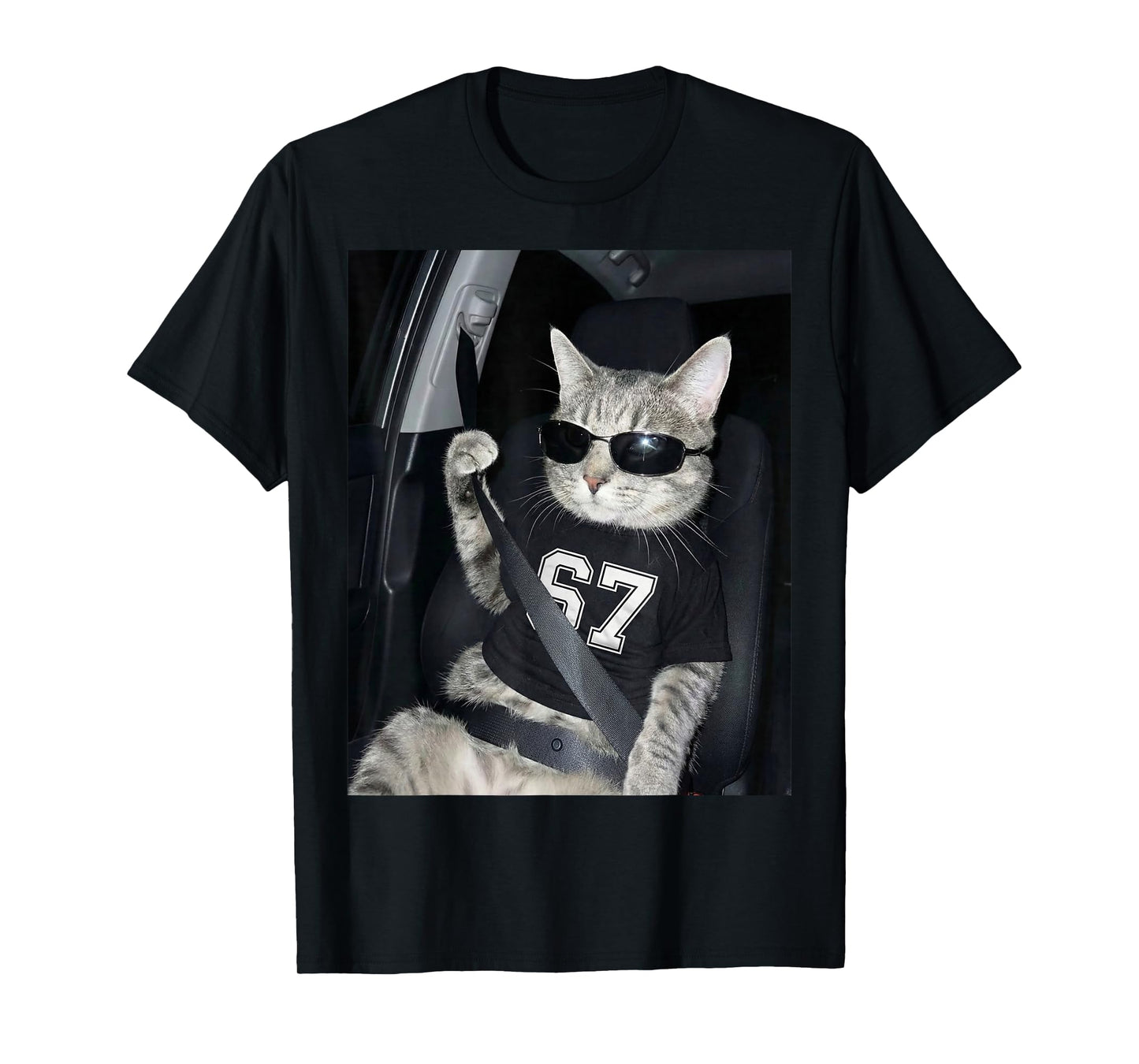 67 Cat Wearing Sunglasses Gen Alpha Funny Six Seven 6 7 Meme T-Shirt