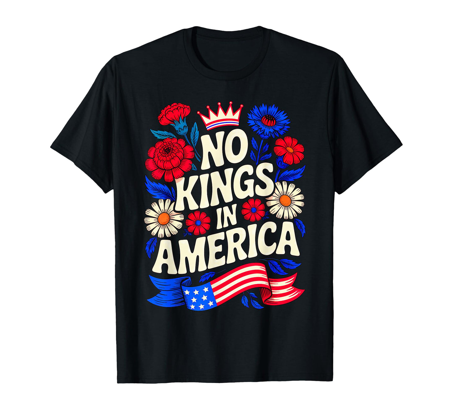 No Kings in American Pro-Democracy Retro Floral Shirt Womens T-Shirt