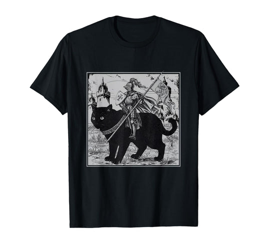 Knight Cat Rider Vintage 90s Medieval Knight Riding Cat T-Shirt