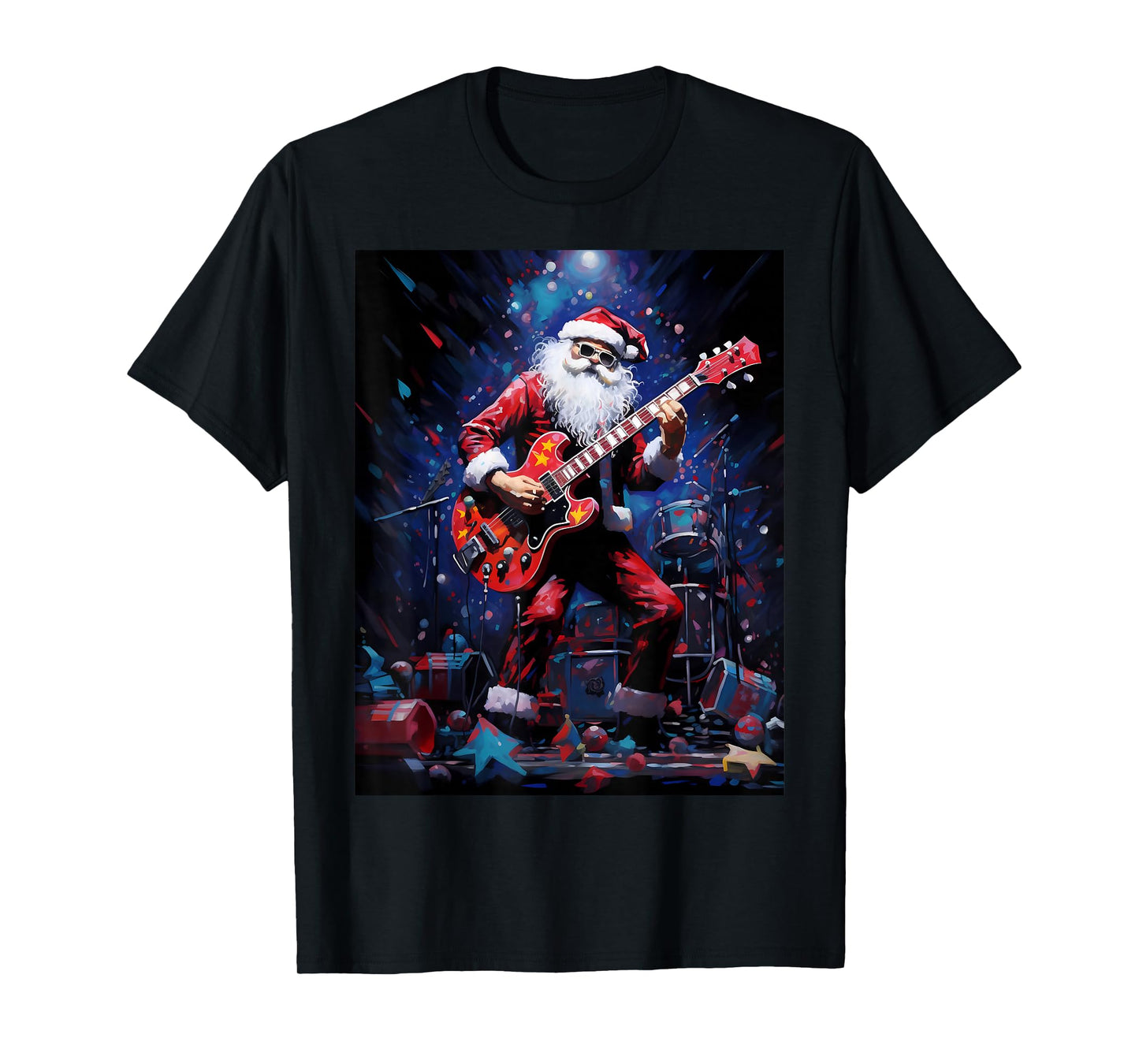 Men's Christmas Rock Punk Guitar Santa Claus Print T-Shirt