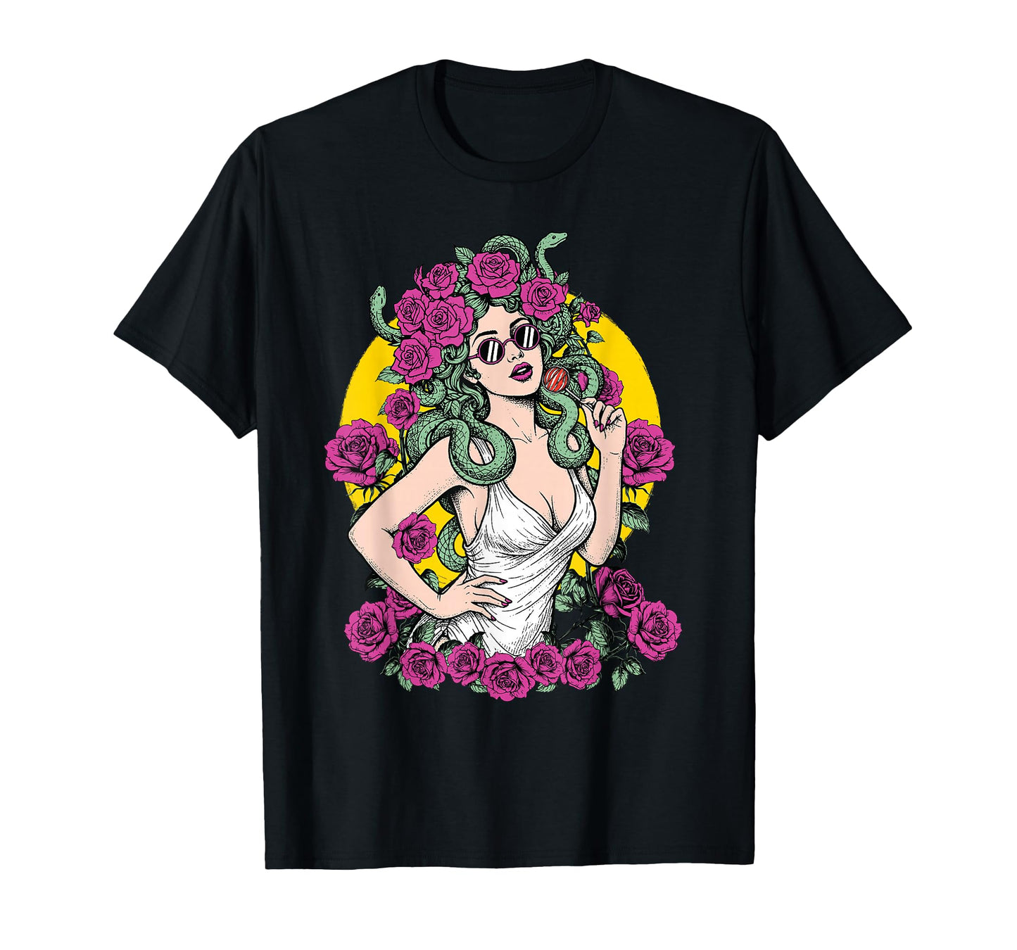 Medusa Lollipop Hippie Modern Snakes Greek Mythology Pop Art T-Shirt