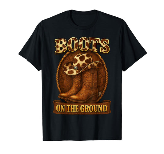 Boots On The Ground Cowboy Western Rodeo Boots Hat T-Shirt