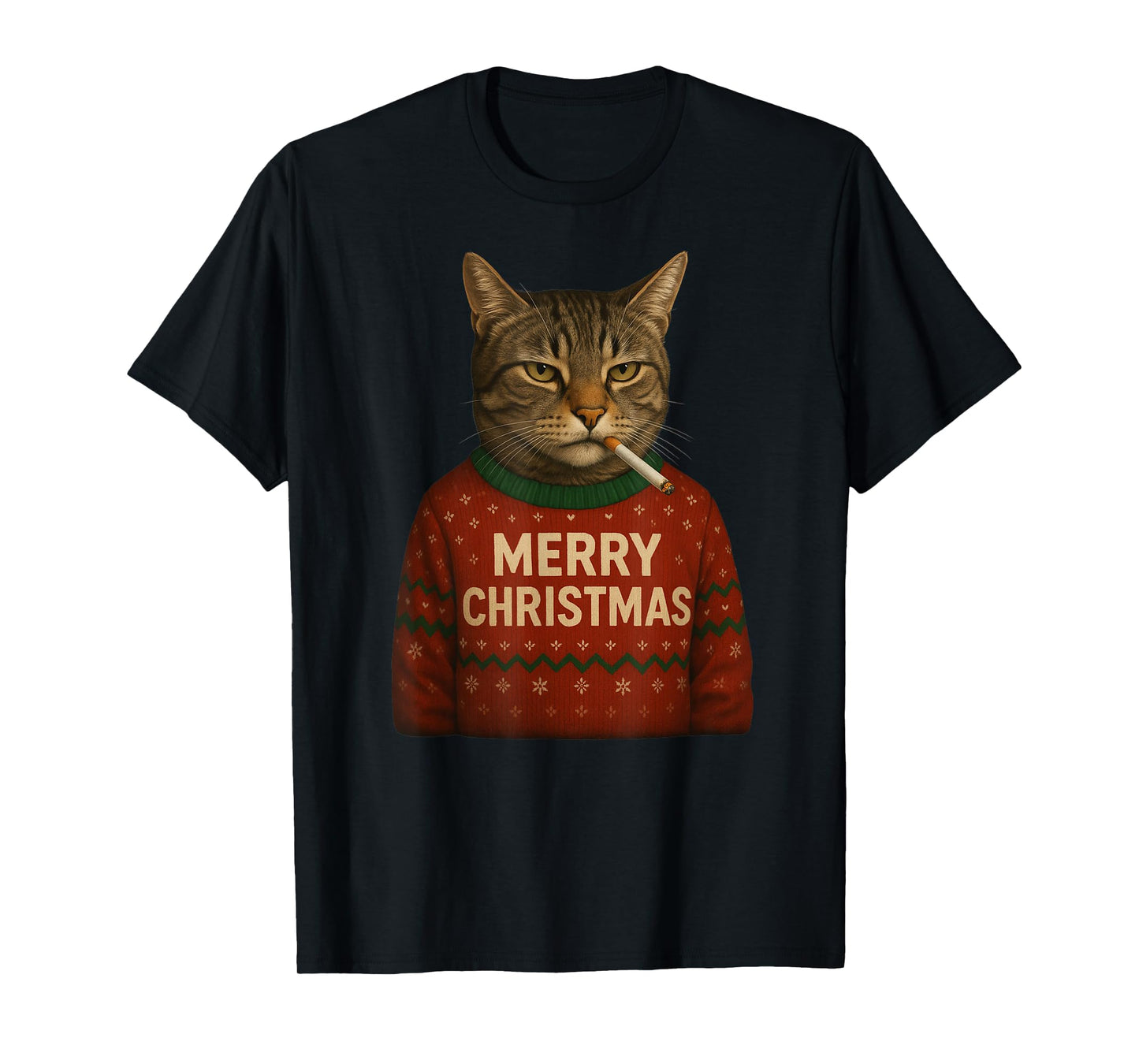 Funny Christmas Smoking Cat Merry Christamas T-Shirt