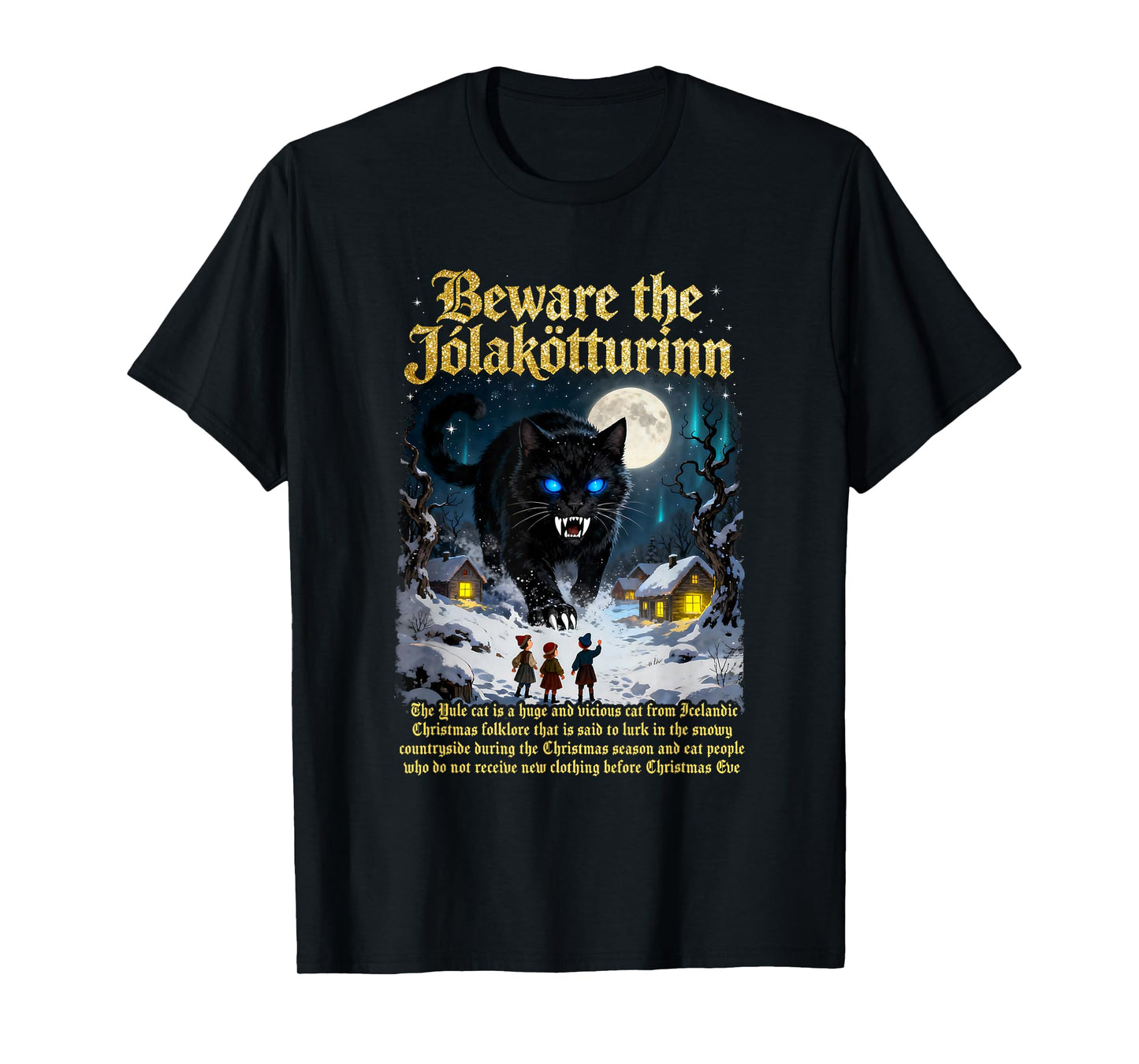 Icelandic Vintage Beware Jolakotturinn Yule Cat Christmas T-Shirt