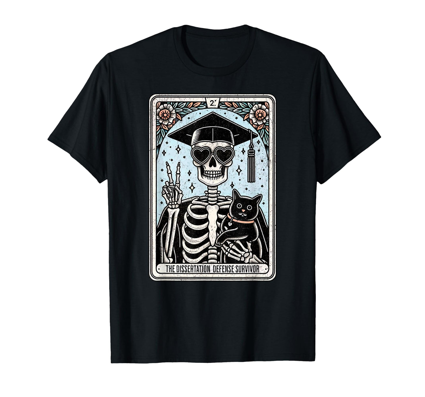 Doctorate Dissertation Phd Grad Tarot Card Skeleton Cat T-Shirt