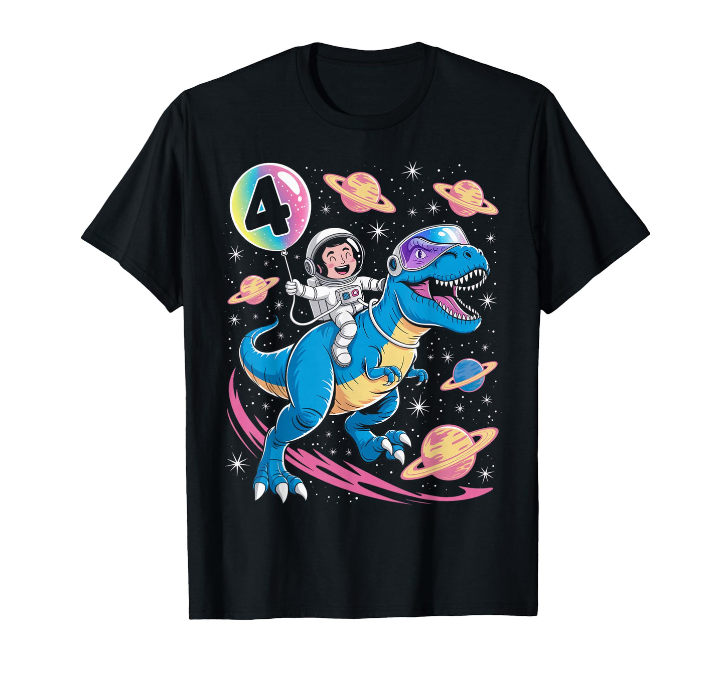 Astronaut Trex Dinosaur 4 Years Old Space Kids 4th Birthday T-Shirt