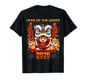 Year of The Horse 2026 Lion Dance Chinese New Year Kid Men T-Shirt