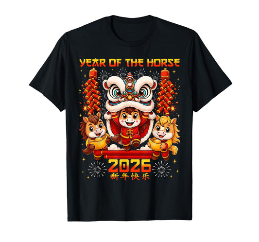 Year of The Horse 2026 Lion Dance Chinese New Year Kid Men T-Shirt