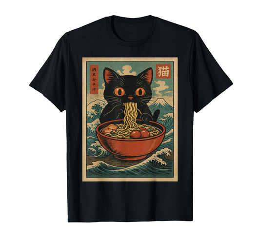 Cat Ramen Japanese Funny Graphic Tees Kawaii Cat Anime Gifts T-Shirt