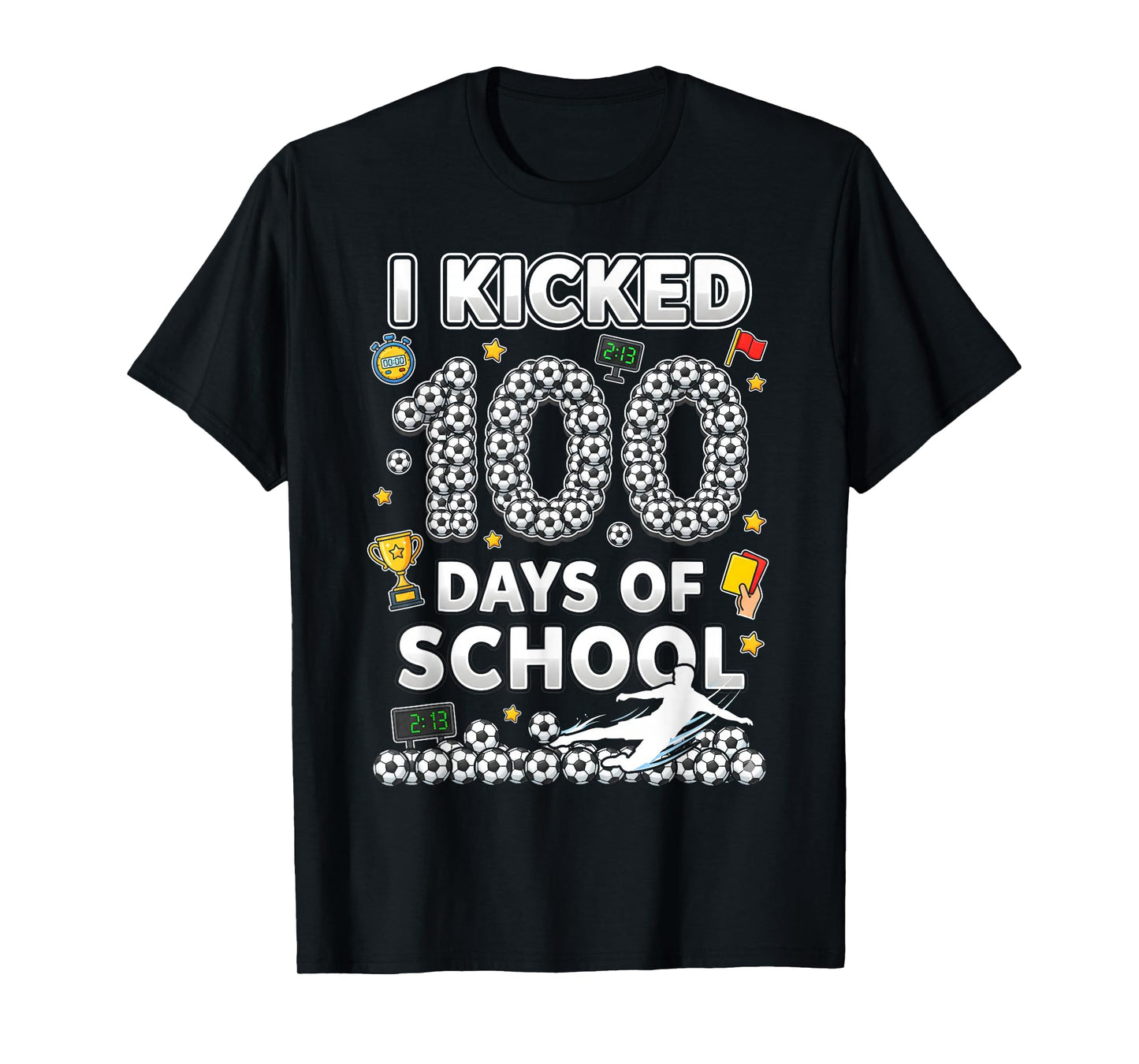 I Kicked100 Days of School Soccer Ice Cram Drip 100th Boys T-Shirt
