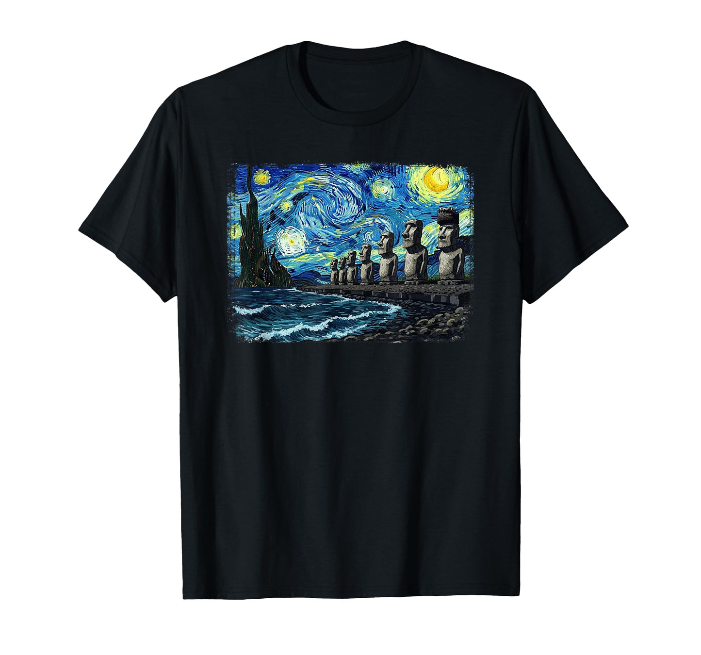 Van Gogh Starry Night Moai Easter Island Chile Travel T-Shirt