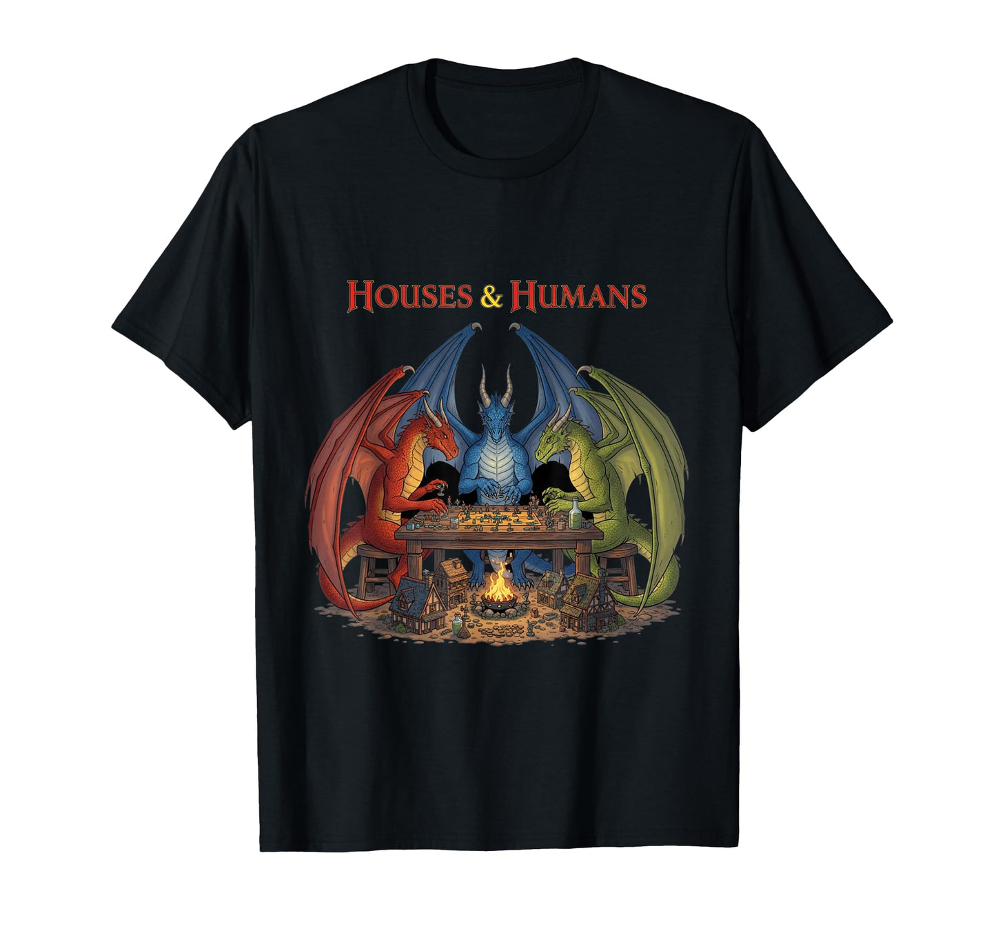 Gaming Houses Humans Funny RPG Parody Gamer Men Boys Kids T-Shirt