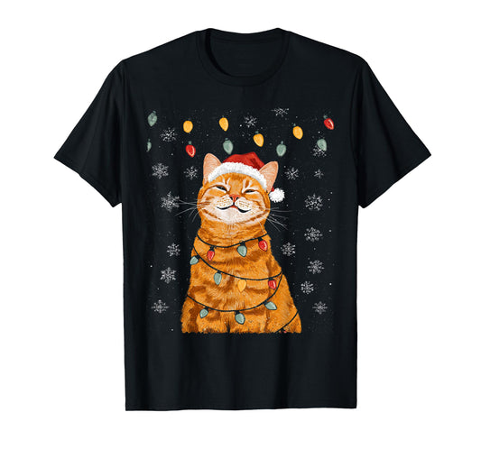 A Merry Christmas Lights Snowflake Ginger Cat Orange T-Shirt