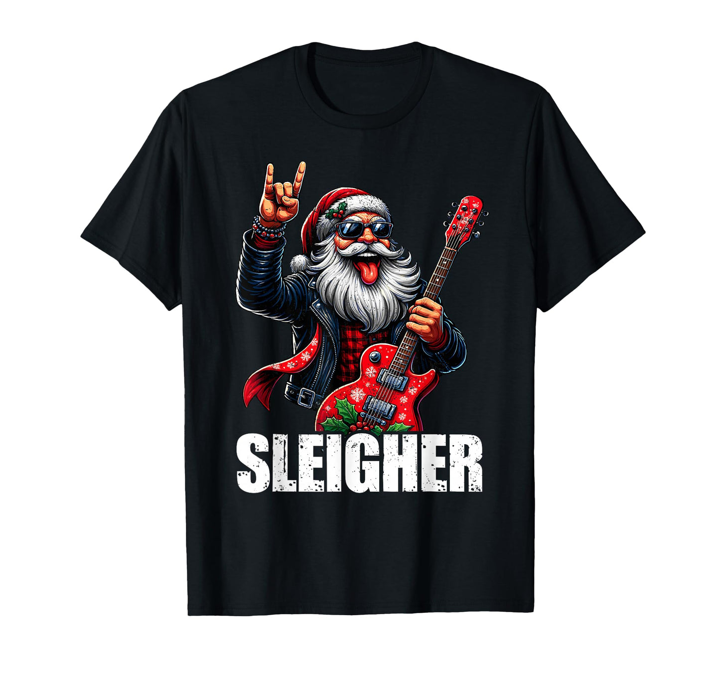 Sleigher Vintage Santa Guitar Rock On Christmas Xmas Men T-Shirt