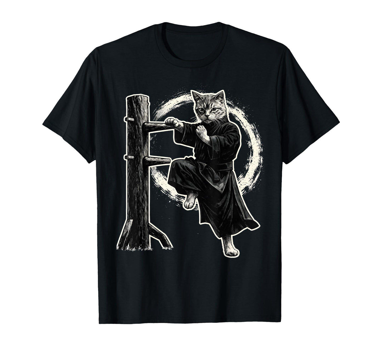 Wing Chun Master Cat Vintage Kung Fu Martial Art Black White T-Shirt