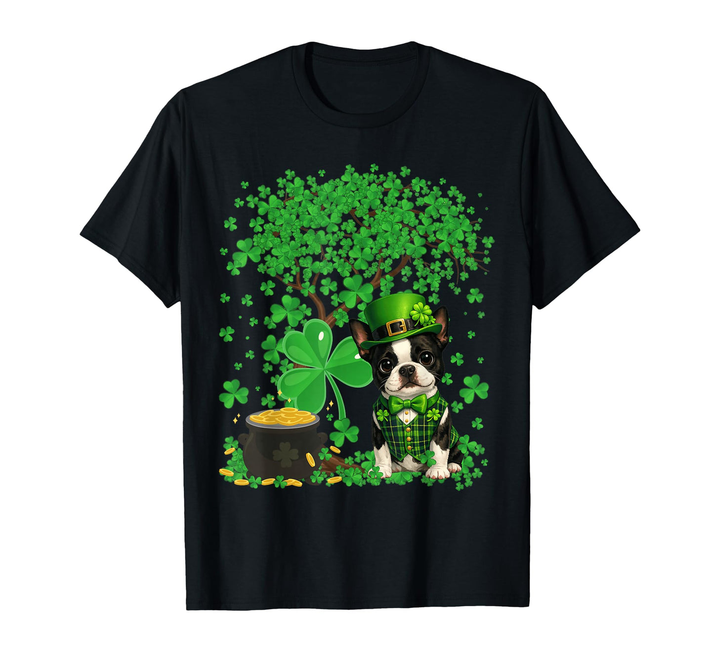 Funny Boston Terrier Dog Shamrock St Patrick's Day T-Shirt