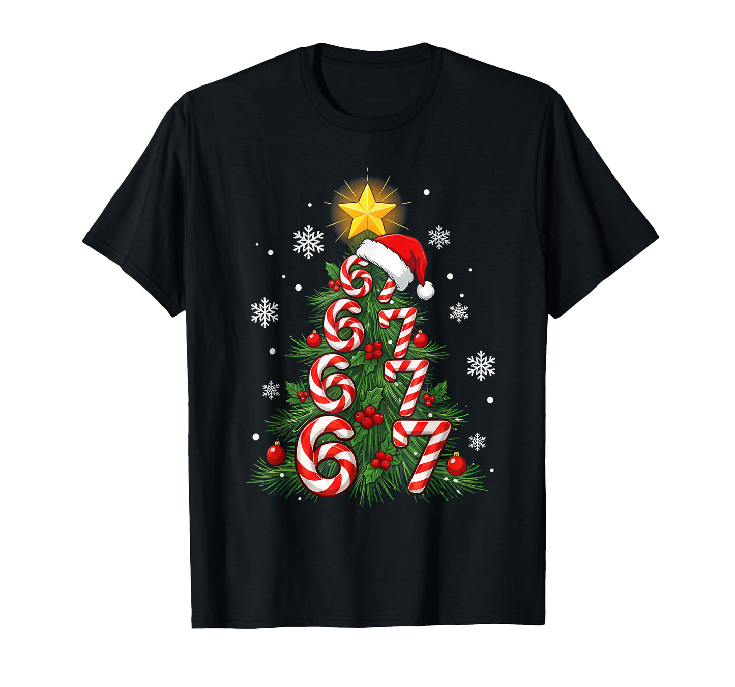 67 Christmas Tree Candy Cane Holiday Six Seven Meme Xmas T-Shirt