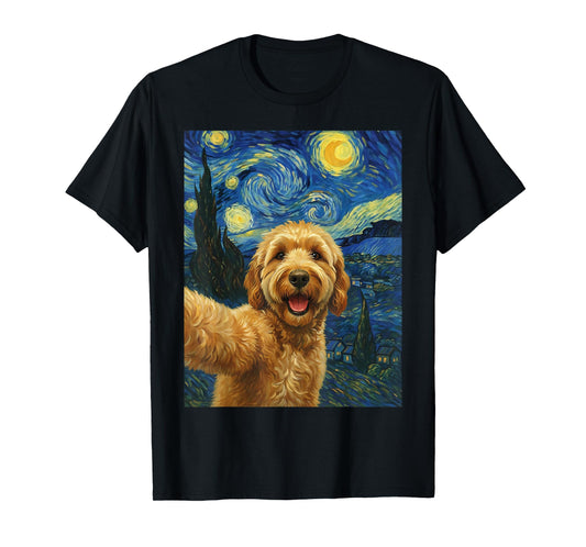 Golden Doodle Starry Night Van Gogh Dog Selfie Canine Doodle T-Shirt