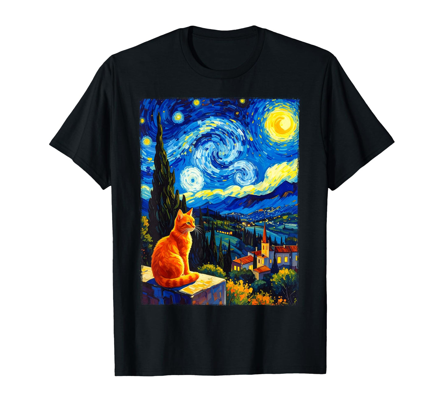 Van Gogh Starry Night Cat,Cat Mom, Cat Dad T-Shirt
