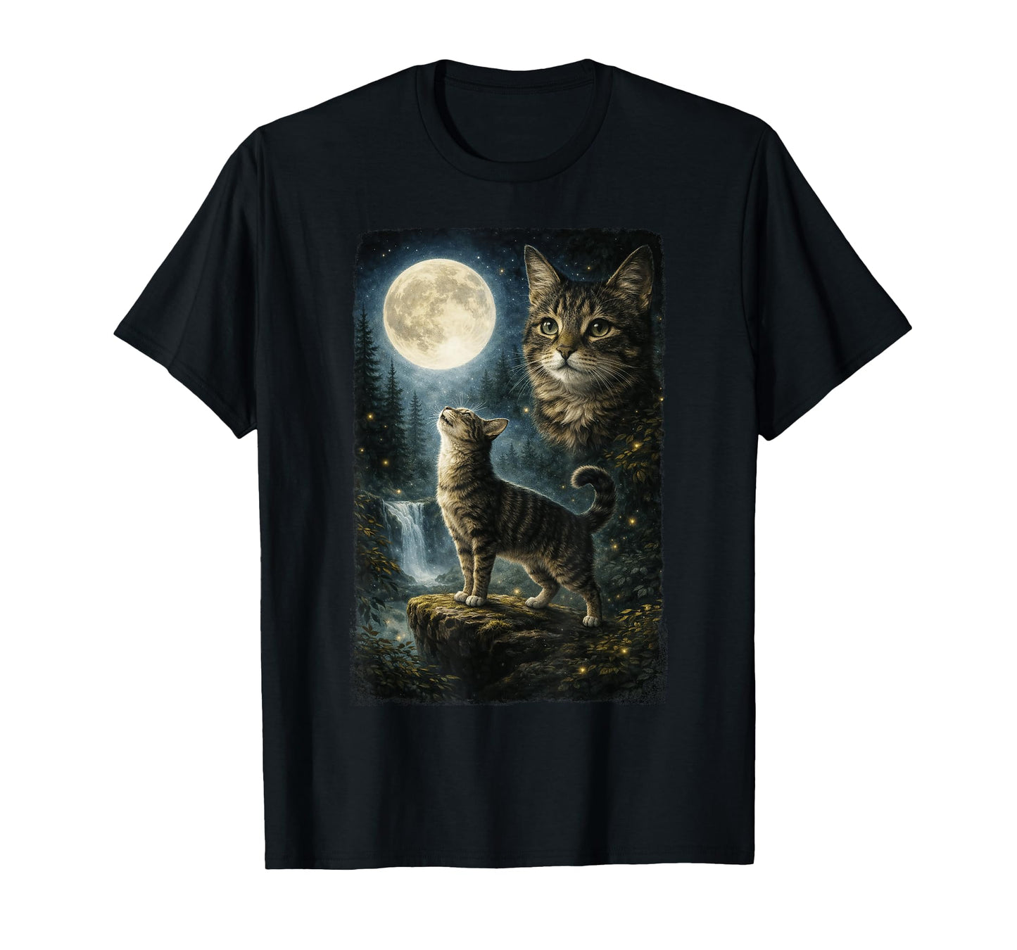 Funny Cat Art Design Cat Howling at The Moon T-Shirt