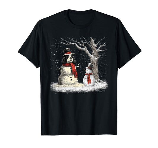 Funny Cocker Spaniel Dog in The Snow Tree Christmas Winter T-Shirt
