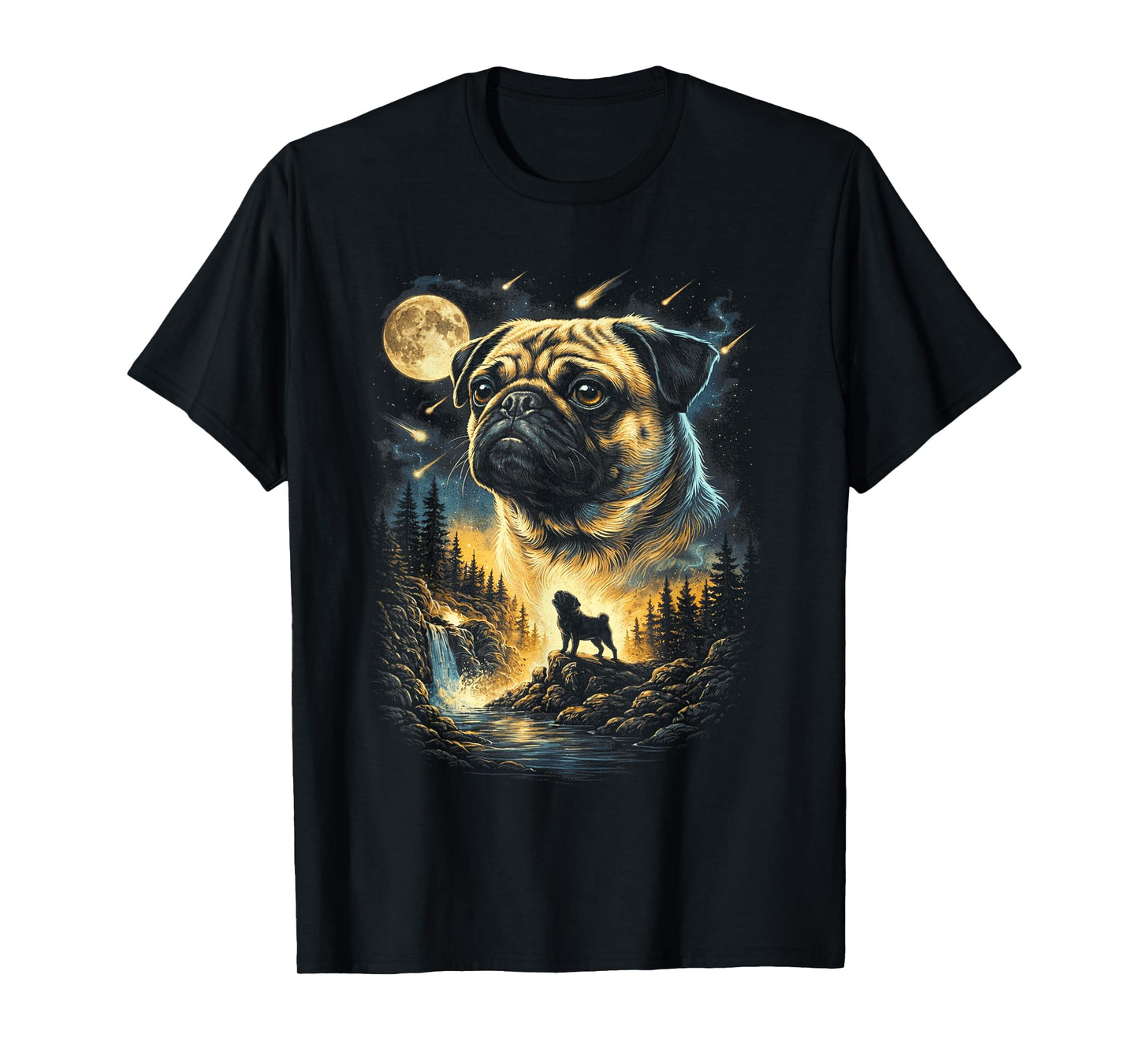 Pug Howling to The Moon Vintage 90s Funny Dog Graphic T-Shirt
