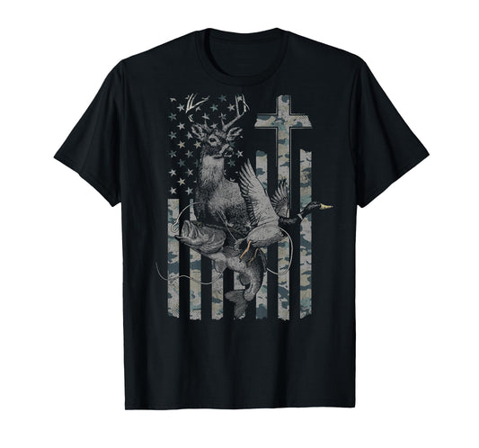 Christian Hunting and Fishing Camo (Design on Back) T-Shirt