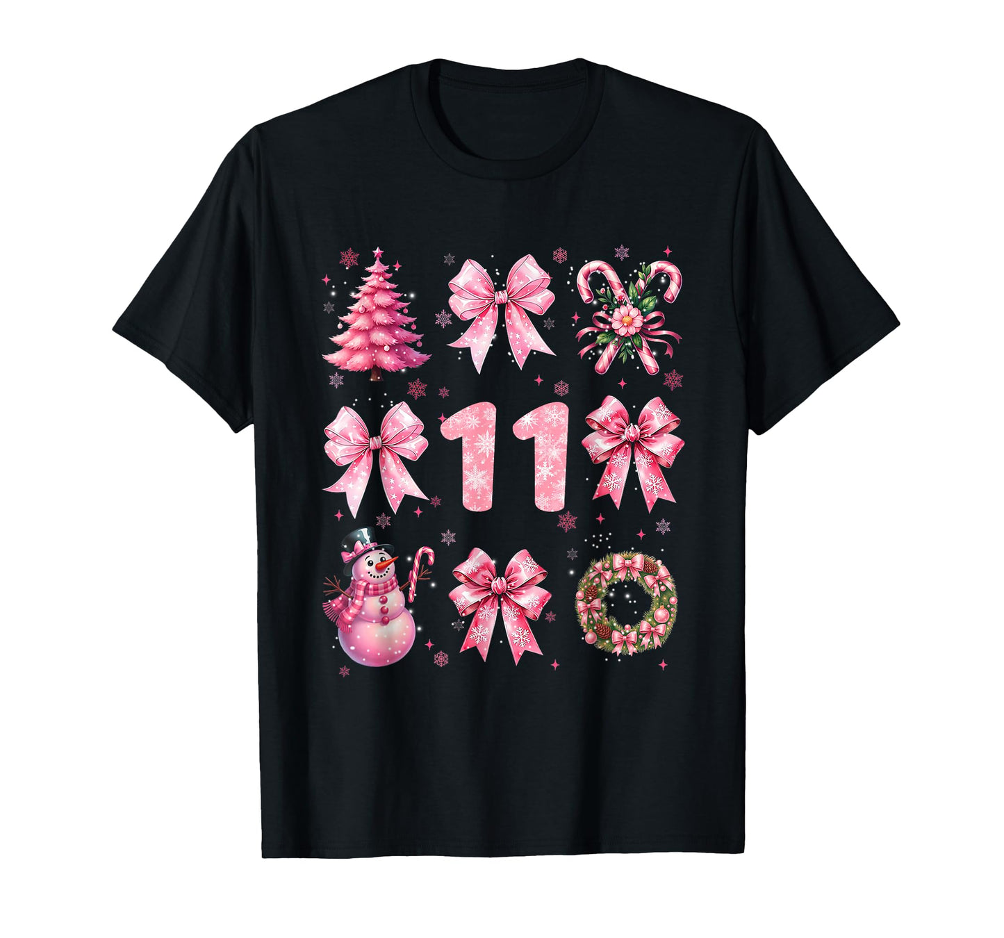 My 11th Birthday Pink Santa Coquette Snowman 11 Years Old T-Shirt