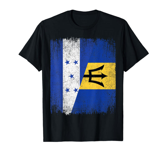 Half Honduras Barbados Split Flag Honduran Pride Roots T-Shirt