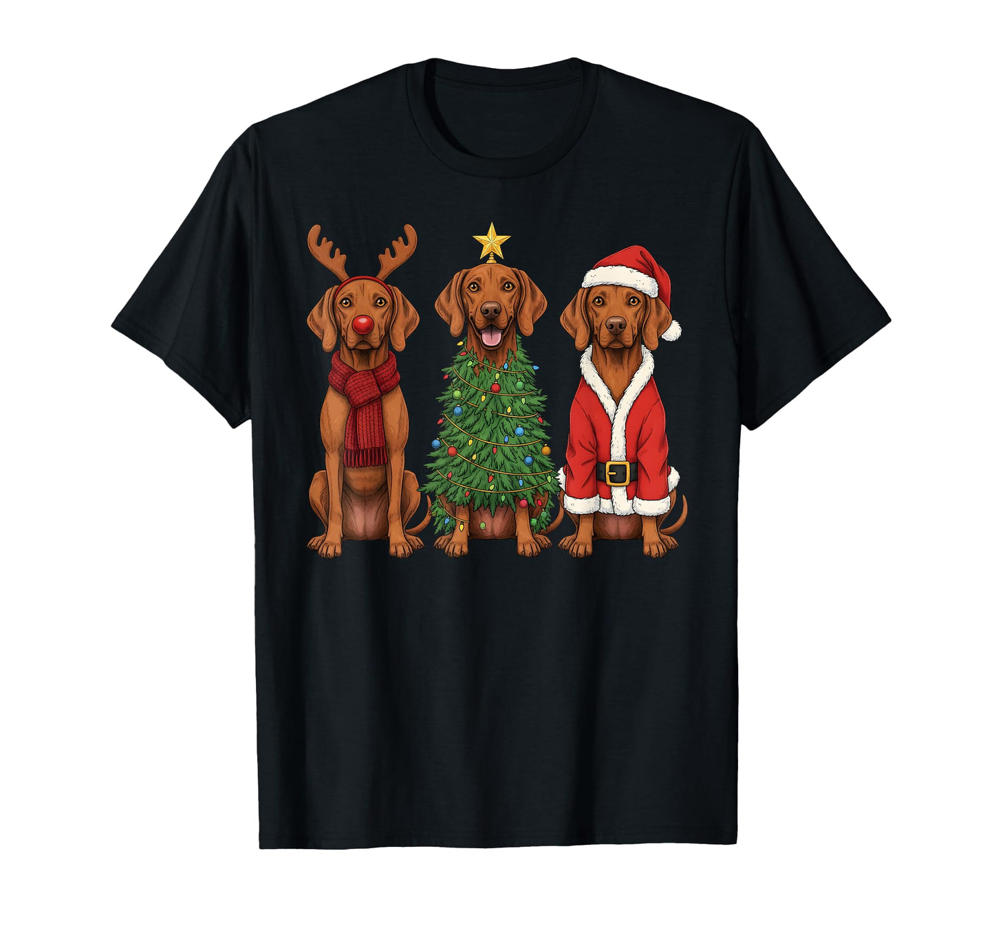Retro Christmas Vizsla Santa Reindeer Dog Lover T-Shirt