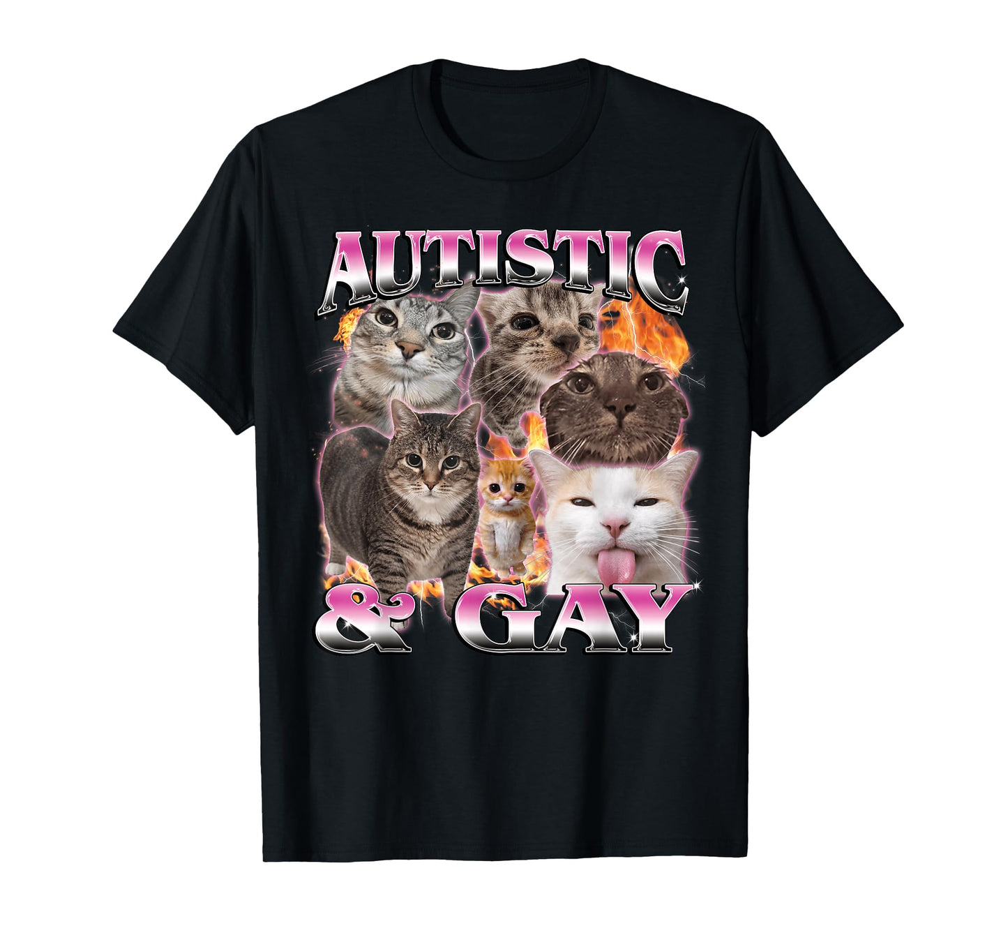 Autistic and Gay Funny Cat Meme Bootleg for Men Women T-Shirt