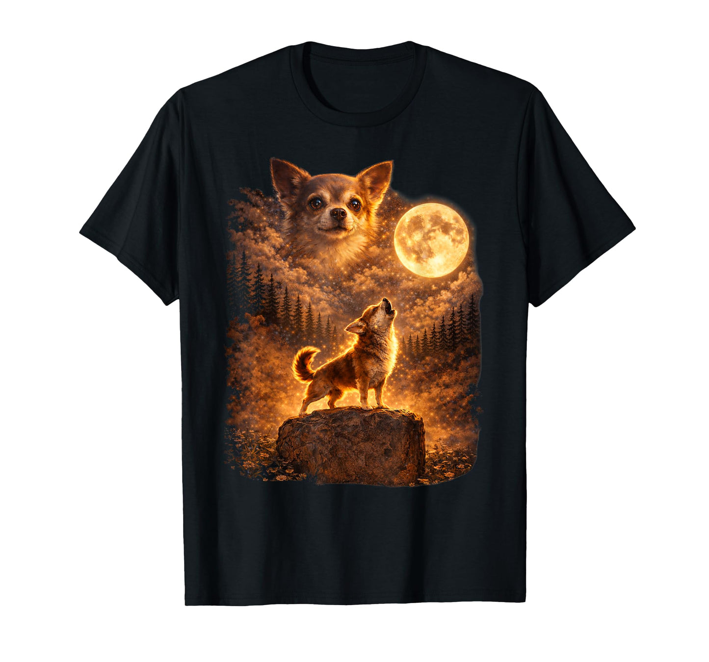 Chihuahua Howling to The Moon Funny Vintage Chihuahua Dog T-Shirt