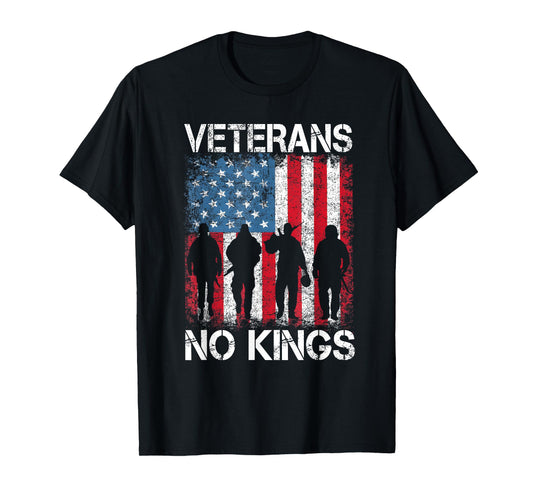 Veterans No Kings Vintage Military America Flag Veterans Day T-Shirt