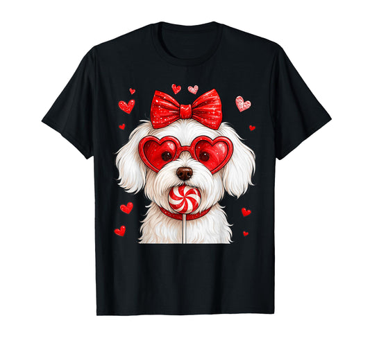 Cute Maltese Valentine Heart Candy Valentines Day Girls Kids T-Shirt