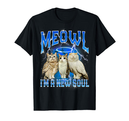 Cat Owl Funny Cursed Internet Brainrot Bootleg Meowl T-Shirt