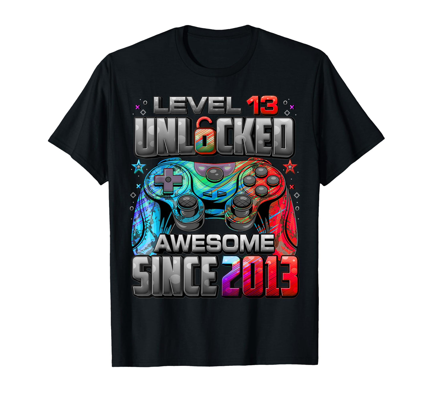 Level 13 Unlocked Awesome Since 2013 13th Birthday Gaming T-Shirt
