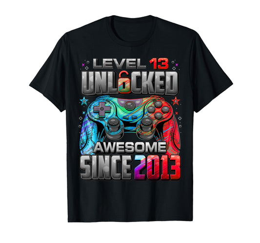 Level 13 Unlocked Awesome Since 2013 13th Birthday Gaming T-Shirt