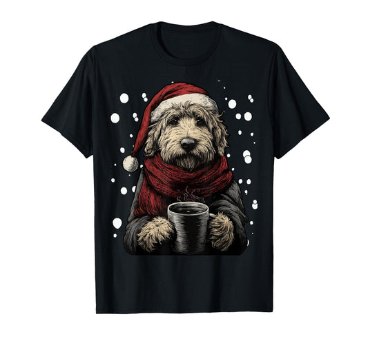 Christmas Goldendoodle Santa Hat Coffee Lover Funny Winter T-Shirt